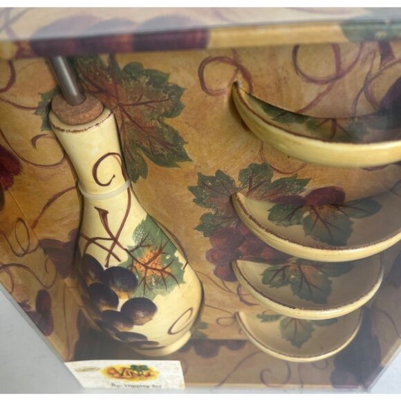 Vino 5-Piece Dipping Set Hand Painted Purple Grapes Grape Leaves & Vines Italian - Picture 2 of 9